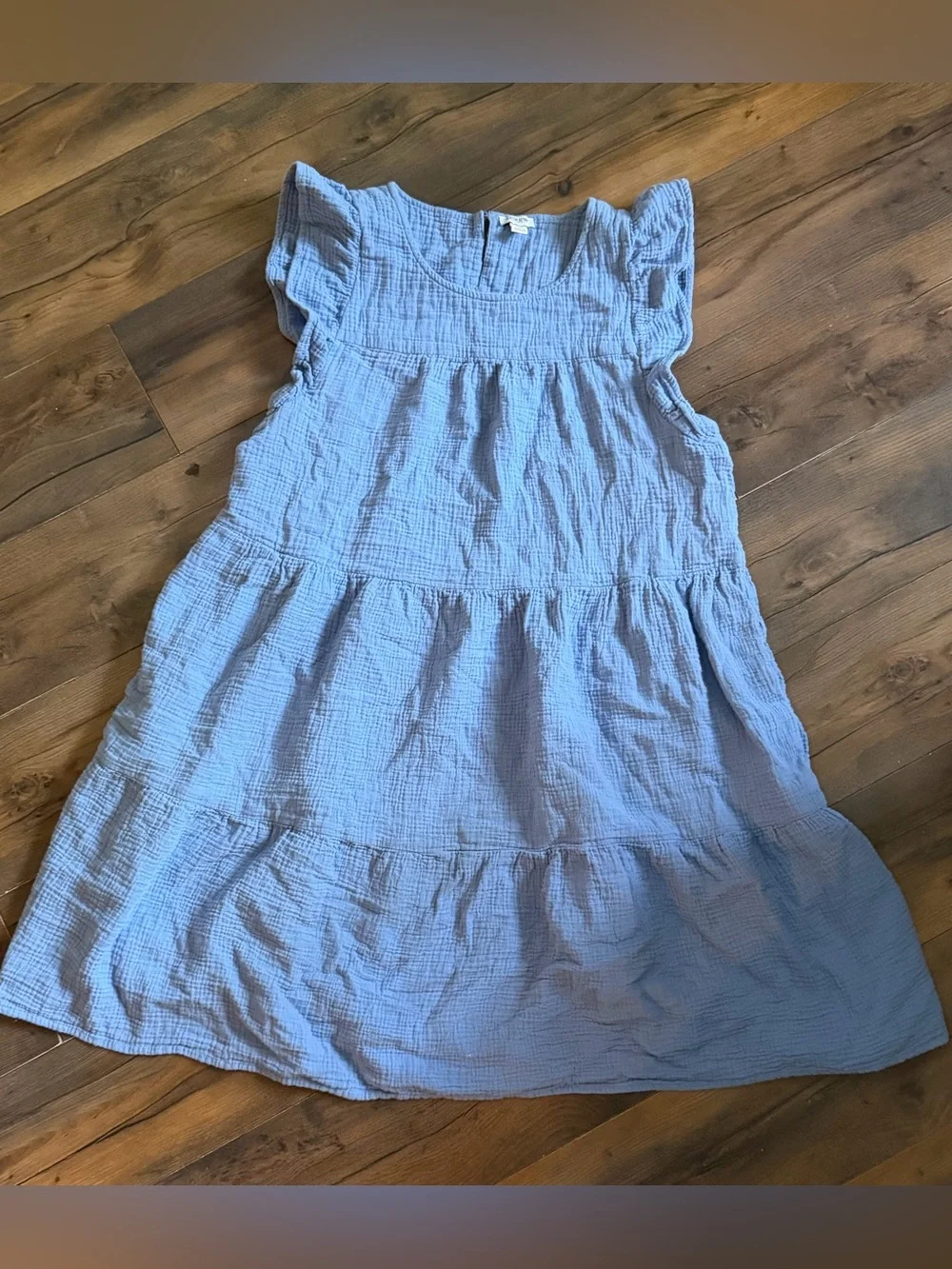 J Crew | Blue 100% Cotton Gauze Tiered Ruffle Sleeve Midi Dress | 14